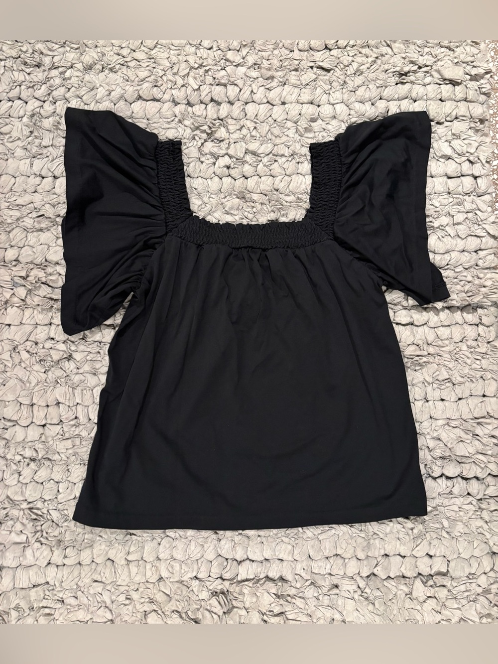J Crew Smocked Square Neck Flutter Short Sleeve Top in Black - 100% cotton - Picture 3 of 7